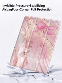 Ayotu 粉色蝴蝶结大理石保护壳兼容 iPad 10.2 英寸 2021/2020 iPad 第 9/8 代,兼容三星 Galaxy Tab A8 10.5 英寸 2022、Matepad 10.4、平板电脑,带笔架,支持自动睡眠/唤醒保护套 - 彩色 - 查看 3