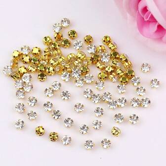 100/200pcs 3mm-8mm Round Shape Fancy Shiny Handmade Glass Sewing Crystal Hand Sewn Rhinestone Decoration Beads Flat Back  Golden Base With Holes Glitter Stones Gems DIY Accessories Sew On Stones Strass For Decorating Clothes, Dress, Bags, Shoes, Brooches, Earrings, Handicrafts