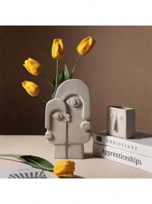 1 Stück kreative keramische Vase zum Bemalen, künstliche Blumendekoration, Kunstgesichtsdekor, Heimdekoration, Gesichtsvase, Veranda-Dekoration, Tischmittelpunkt, Tischdekoration, Alltagsartikel, Vase, Blumen Heimdekoration Raumdekoration Blumenvase Glasvase