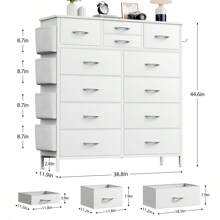 GIKPAL 12 Drawer Dresser For Bedroom, Fabric Storage Dresser, Chest Of Drawers With  Wood Top And Sturdy Steel Frame, White - 白色 - 查看 3