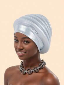 1 件优雅螺旋贝雷帽，适合女性，非洲女士头巾，女性贝雷帽，头巾，尼日利亚头饰，婚礼派对 Gele - 美人條貝雷帽 - 查看 15