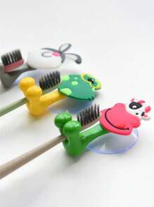 1/3/5pcs Creative Cute Cartoon Animal Family Damage-Free Strong Suction Toothpaste & Toothbrush Holder, Assorted Style Home Bathroom Decor Summer