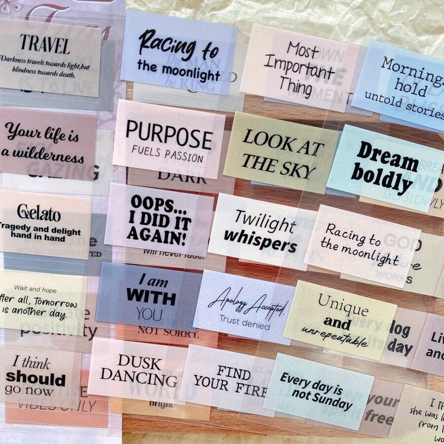 6 hojas de pegatinas de collage de frases en inglés - suministros para scrapbooking y manualidades DIY, paquete de pegatinas decorativas para diarios y cuadernos - Multicolor - Ver 1