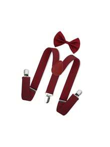 儿童吊带领结套装，学生燕尾服领结吊带，男孩女孩可调节背带夹，适合派对、婚礼、生日庆祝 - 彩色 - 查看 19