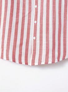 Men's Cotton Linen Striped Long Sleeve Shirt With Color Block, Ideal For Spring And Fall, A Comfortable And Casual Option As A Gift - Đỏ - Xem 6