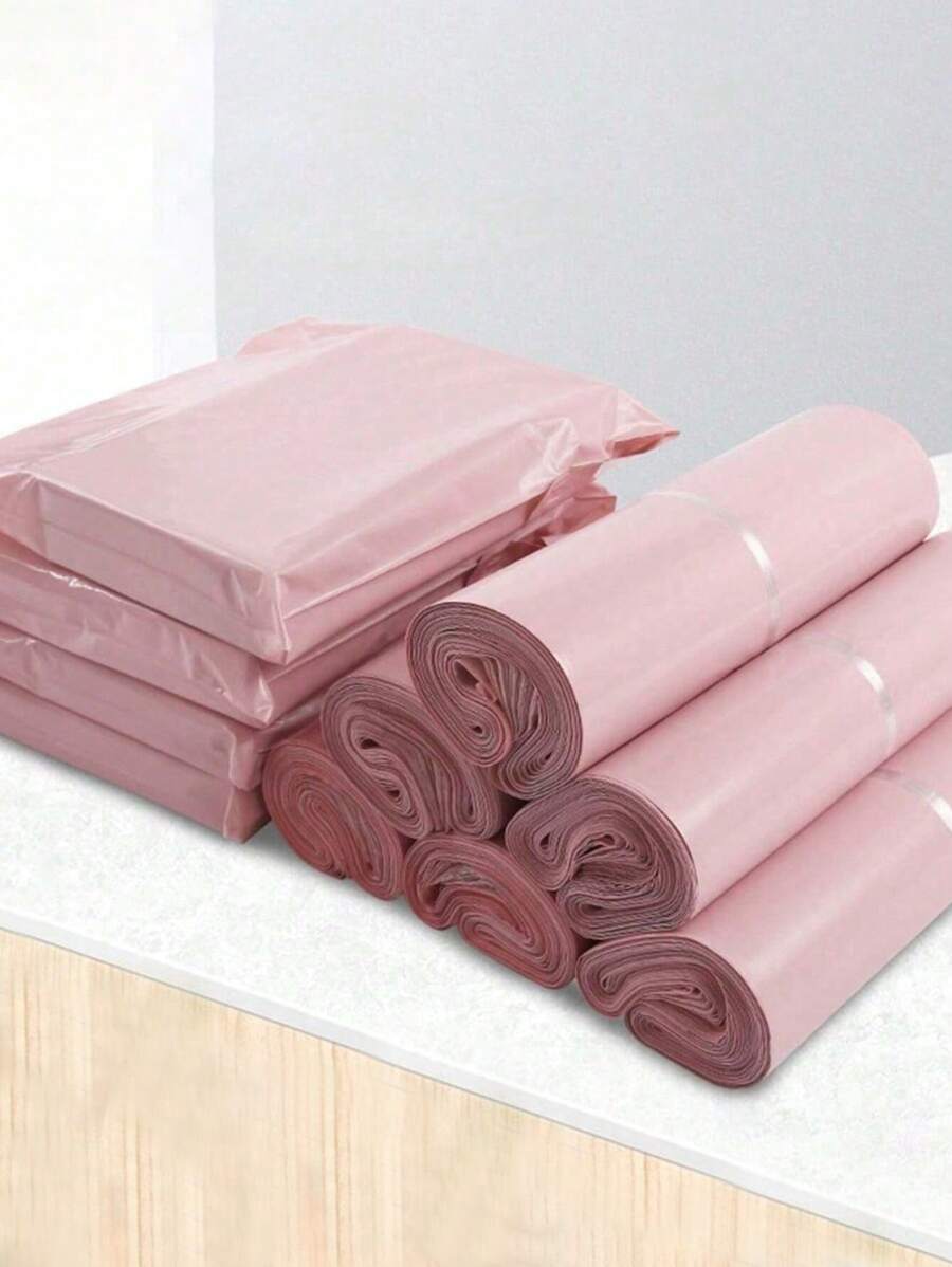 100pcs/50pcs/20pcs/10pcs Thickened Waterproof Solid Color Packaging Bags, Minimalist Multi-Functional Bags, Suitable For Office, Shipping And Mailing - Pink - View 1