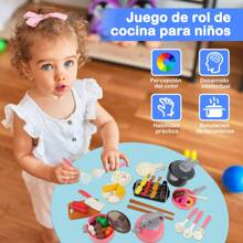Juego de Juguetes de Cocina, Mini Juguetes de Cocina de Simulación para Niños, Utensilios de Cocina, que Incluyen Ollas a Presión, Cocinas de Inducción y Cubiertos, Comida - Conjunto rosa de 61 piezas - Ver 5
