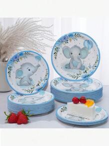 24/12 piezas, platos de papel desechables, platos de papel con diseño de elefante/elefante bebé, platos para comida, tema de elefante bebé/globo, platos de papel de 7 pulgadas, platos de papel de 9 pulgadas, accesorios para fiestas, decoraciones, para usar en fiestas, barbacoas, picnics, celebraciones, fiestas, campamentos, regalos para mamá, fiestas temáticas de cumpleaños y juegos de comida, pañuelos, vasos de papel, decoración del hogar, suministros para fiestas, bandejas, platos para postre, tartas de cumpleaños