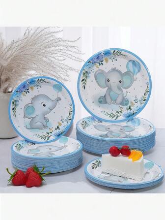 24/12 Pieces, Disposable Paper Plates, Elephant/Baby Elephant Paper Plates, Party Meal Plates, Elephant Baby/Balloon Theme, 7-Inch Paper Plates, 9-Inch Paper Plates, Party Accessories, Decorations, Used For Parties, Barbecues, Picnics, Celebrations, Parties, Camping, Mother Gifts, Birthday Themed Parties And Meal Sets, Tissues, Paper Cups, Home Decor, Holiday Supplies, Trays, Dessert Plates, Birthday Cakes