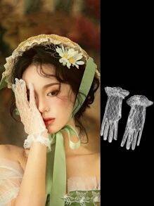 1雙兒童正式蕾絲手套，公主生日款水鑽手套，花童表演拍照手套，適合正式場合與攝影 - 彩色 - 查看 4