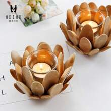 1PC Candlestick Wooden Creative Candle Holders With Flower Design Wedding Table Vintage Candlestick Glass For Party Living Room