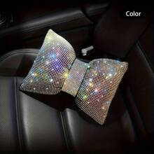 彩色水钻水晶蝴蝶结汽车头枕腰枕，柔软泡沫填充，符合人体工学设计，可调节腰部支撑，适合女性，豪华汽车内饰配件，舒适时尚