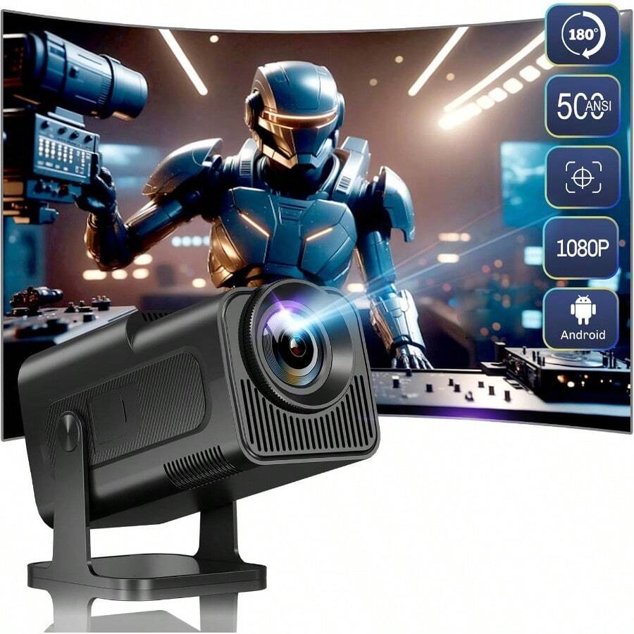 [180°Adjustable Stand] Smart Mini Projector With WiFi Bluetooth 15000 Lumens FHD 1080P Auto Keystone 4K Video Portable Ceiling Projector WiFi 6 Built-In Android 11.0 Black - 黑色1 - 查看 1
