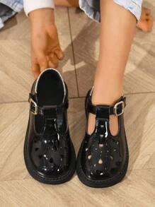Honey Girl Mary Jane Girls' School Style Cute Solid Color Flat Pu Mary Jane Shoes, PU Upper & Lining, Suitable For Performance, Big Girls, Princess, Spring & Autumn, Elementary Students