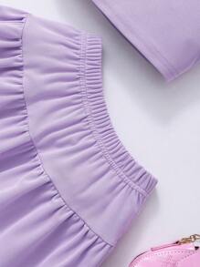 Young Girl Summer Short Sleeve Crewneck Strawberry Print Top + Solid Color Elastic Waist Skirt 2 Pieces Set