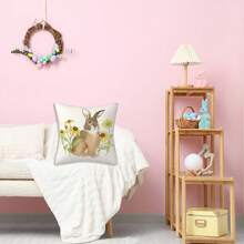 Fundas de almohada de Pascua con diseño vintage de conejito de acuarela y flores, fundas de cojín para el hogar - transparente - Ver 8