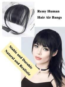 Clip In Bangs 100% Real Human Hair Extensions Wispy Bangs Dark Brown Natural Bangs Hair Clip On Bangs Air Bangs Fringe With Temples Hairpieces For Women For Daily Wear
