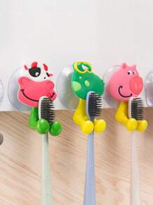 1/3/5pcs Creative Cute Cartoon Animal Family Damage-Free Strong Suction Toothpaste & Toothbrush Holder, Assorted Style Home Bathroom Decor Summer