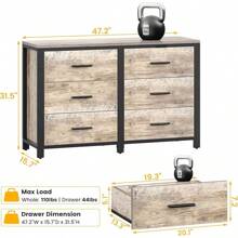 6 Drawer Dresser For Bedroom,Light Oak 47" Wooden Dressers For Bedroom, Natural Wooden Dresser Furniture, (Light Oak Gray) - Grey - View 2
