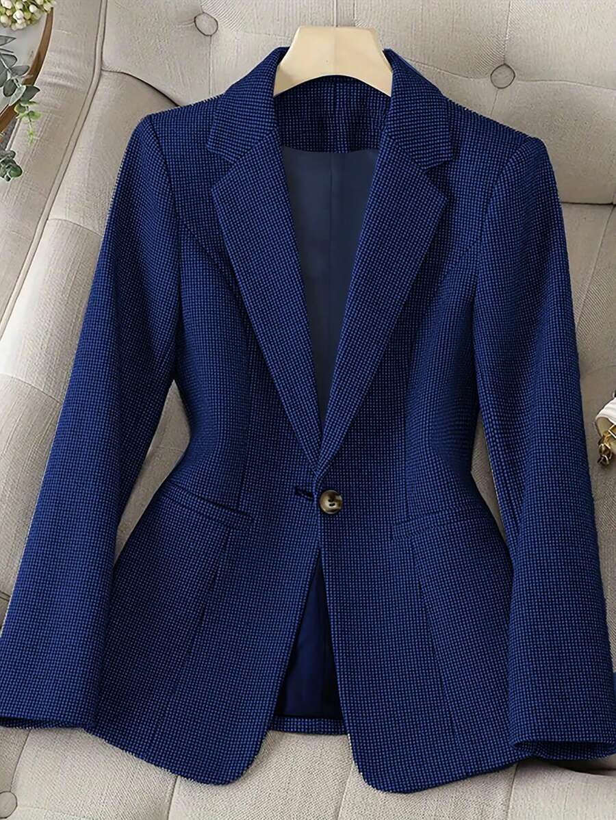 HOMEYEE Áo blazer công sở tay dài cổ ve lật, kiểu dáng cổ điển, thanh lịch, thích hợp cho mùa Thu/Đông/Xuân. - Màu xanh hải quân - Xem 1