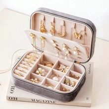 CASEGRACE 1pc Velvet Zipper Jewelry Box, 3 Layers Jewelry Organizer, Multi-Functional Jewelry Storage Box, Travel Portable Jewelry Organizer For Earrings, Necklaces, Rings, Watches, Hair Accessories, Gifts Back To School