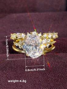 3 Pcs/Set Luxury Cubic Zirconia Ring For Women For Wedding Engagement Anniversary Party Jewelry Valentine's Day Gift,Mom,Mother,Mother's Day,Gift