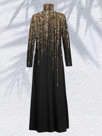 Women's High Neck Dress Long Sleeve Loose Floor Length Ramadhan Abaya,Modest