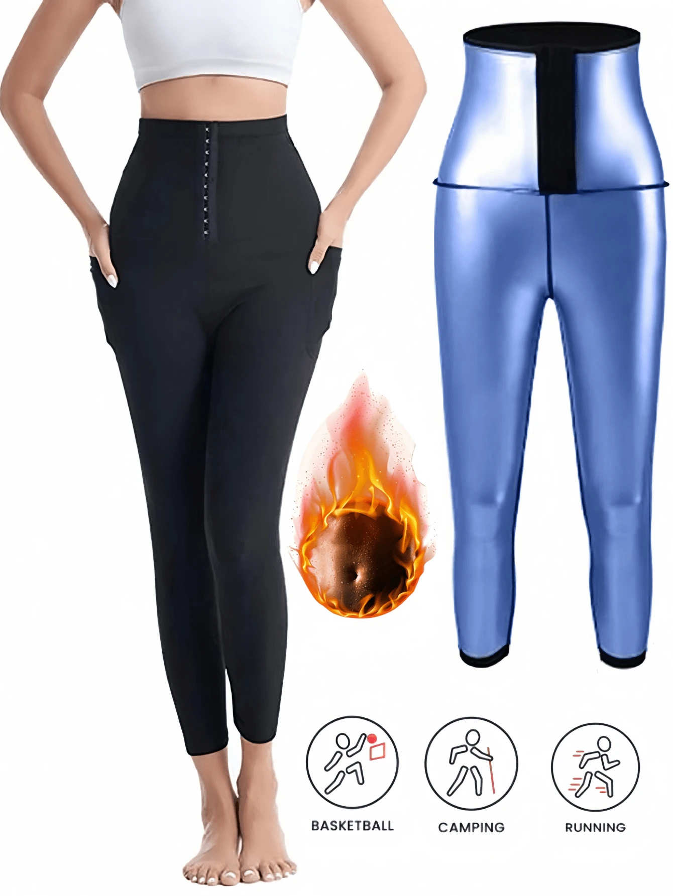 1pc, 2025 Summer Women's Sports Sweat Pants, Sports Fitness Exercise Buckle High Waist Sweat Strap Pants Yoga Elastic Buckle Strap Pocket,Waist Trainer