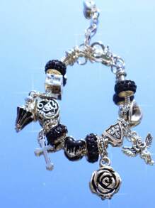 1pc Gothic Style Charm Bracelet, 1pc Dark Style Cross Charm Bracelet, 1pc Infinity Symbol Angel Devil Charm Bracelet, Party Cosplay Bracelets - Silver - View 2