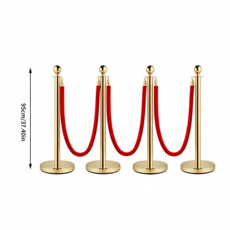 Stainless Steel Stanchion Post, Stanchions With Red Rope, 4pcs Stanchion Posts With 3 Ropes Crowd Control Barriers For Events & Parties