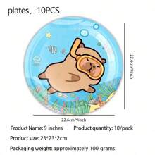 طقم أدوات المائدة لحفلة عيد ميلاد الكابيبارا، طقم إمدادات الحفلة من الورق، الأطباق، المناديل، الأكواب، وبياضات المائدة يكفي ل- 10 ضيوف، ديكورات حفلة عيد الميلاد بموضوع الرسوم المتحركة الكابيبارا