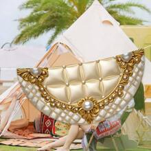 1 件金色珍珠格子印花圆形桌布，奢华防水彩色露台餐桌罩，艺术挂毯，窗帘，披肩，野餐垫，适用于 63 英寸桌子