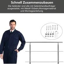 Lospitch Handrail Stainless Steel 80cm/100cm/120cm/150cm/160cm/180cm, Stair Railing Inside & Outside, Ø 42mm, With 0/2/3/4/5 Cross Braces For The Garden, Staircase Inside - 150cm - View 3