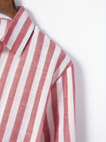 Men's Cotton Linen Striped Long Sleeve Shirt With Color Block, Ideal For Spring And Fall, A Comfortable And Casual Option As A Gift - Đỏ - Xem 4