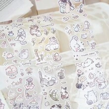 4 卷猫咪系列和纸胶带，合成纸模切胶带，可爱猫咪图案文具胶带，适合学生和女孩，涂鸦贴纸返校 - 彩色 - 查看 11