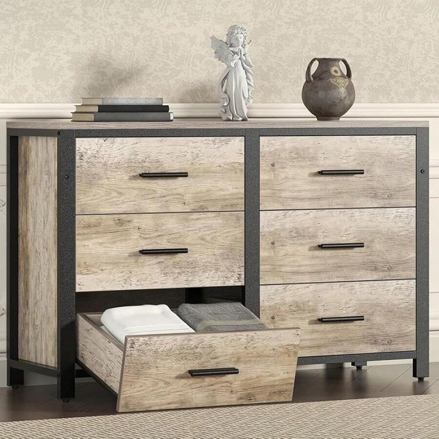 6 Drawer Dresser For Bedroom,Light Oak 47" Wooden Dressers For Bedroom, Natural Wooden Dresser Furniture, (Light Oak Gray) - Grey - View 1