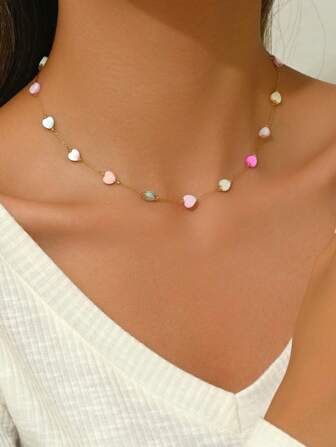 VceTd 1pc Cute Heart Shaped Stainless Steel Beaded Necklace, Suitable For Date Wear Or As Valentine's Day Gift For Lover