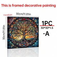 1pc Tree Of Life Mandala, Yggdrasil Painting Canvas, Mosaic Stained Print, Mythology Gift, World Tree, Celtic Wall Art, Vibrant Mandala, Canvas Wall Decor For Living Room, Bed Room,Poster Gifts Birthday Graduation