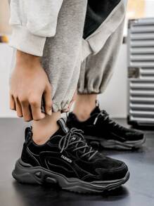 Men's Black & Grey Mesh Patchwork Design Comfortable Running Shoes, Fashion Black Outdoor Casual Sports Sneakers