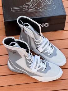 TOLLN Men's High-Top 21cm Zipper Professional Wrestling Shoes, Combat Boxing Boots, Training Shoes For Muay Thai, MMA Fitness Kickboxing Shoes