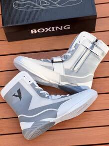 TOLLN Men's High-Top 21cm Zipper Professional Wrestling Shoes, Combat Boxing Boots, Training Shoes For Muay Thai, MMA Fitness Kickboxing Shoes