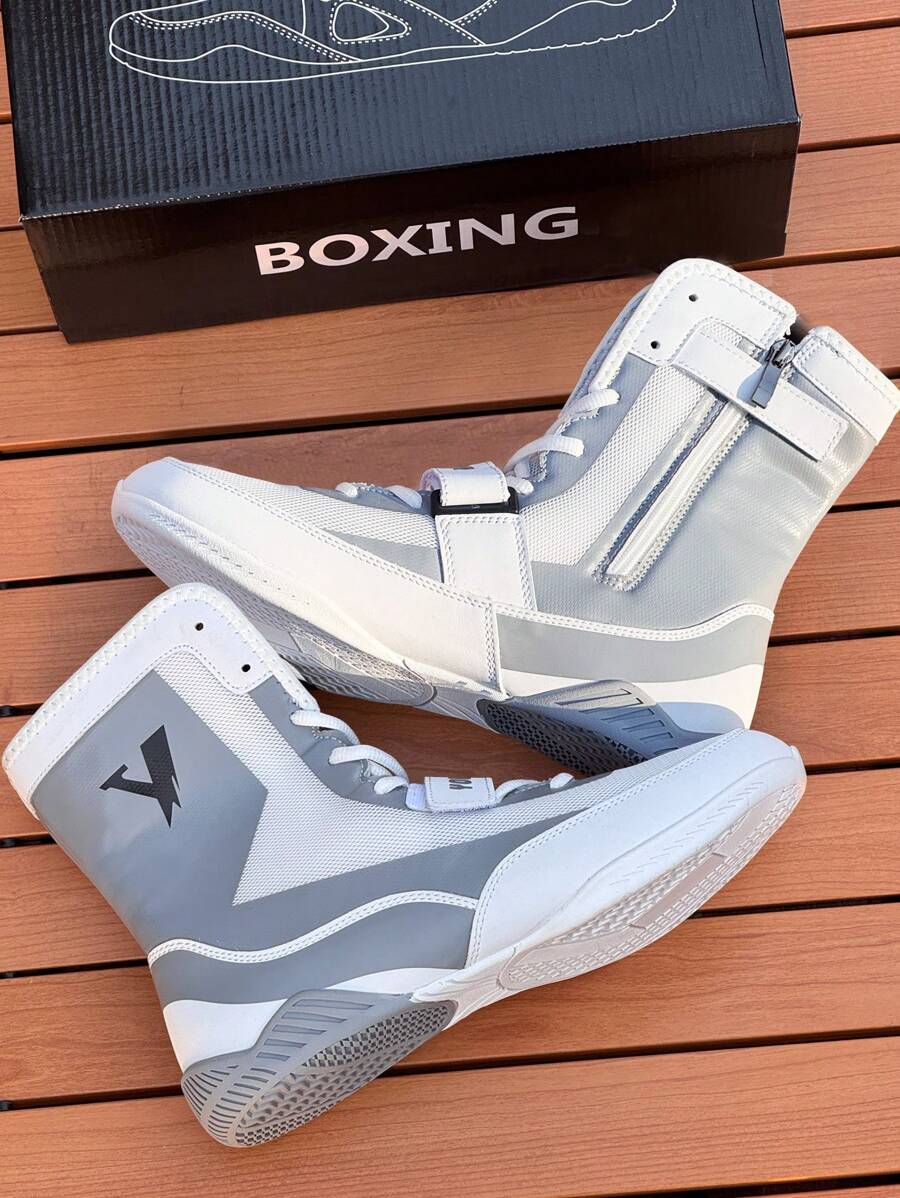 TOLLN Men's High-Top 21cm Zipper Professional Wrestling Shoes, Combat Boxing Boots, Training Shoes For Muay Thai, MMA Fitness Kickboxing Shoes