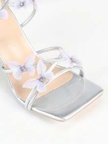 Women's Square Toe Lace Up Silver High Heel Sandals, Sexy Vacation Style Elegant Platform Shoes - Silver - View 8