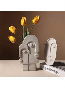 1 Stück kreative keramische Vase zum Bemalen, künstliche Blumendekoration, Kunstgesichtsdekor, Heimdekoration, Gesichtsvase, Veranda-Dekoration, Tischmittelpunkt, Tischdekoration, Alltagsartikel, Vase, Blumen Heimdekoration Raumdekoration Blumenvase Glasvase