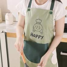 PVC Waterproof Oil-Proof Apron Household Kitchen With Skirt Collar Hanging Hand Wipe Apron Work Clothes Cartoon Universal - Multicolor - View 2