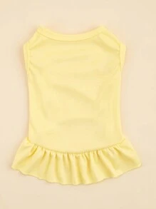 1pc Ruched T-Shirt Dress, Princess Ruffle Hem, Sleeveless Pet Dog Cat Dress, Spring/Summer - Yellow - View 6