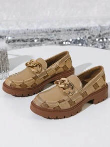 Zapatos de mujer con plataforma de textura, suela de goma con hebilla metálica, mocasines retro de alta calidad con suela gruesa