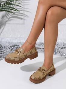 Zapatos de mujer con plataforma de textura, suela de goma con hebilla metálica, mocasines retro de alta calidad con suela gruesa