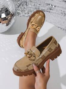 Zapatos de mujer con plataforma de textura, suela de goma con hebilla metálica, mocasines retro de alta calidad con suela gruesa