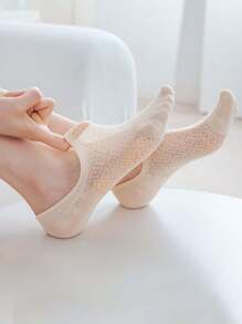 7 Pairs Women Candy Color Argyle Breathable Mesh Invisible Boat Socks, Suitable For Spring And Summer Daily Wear